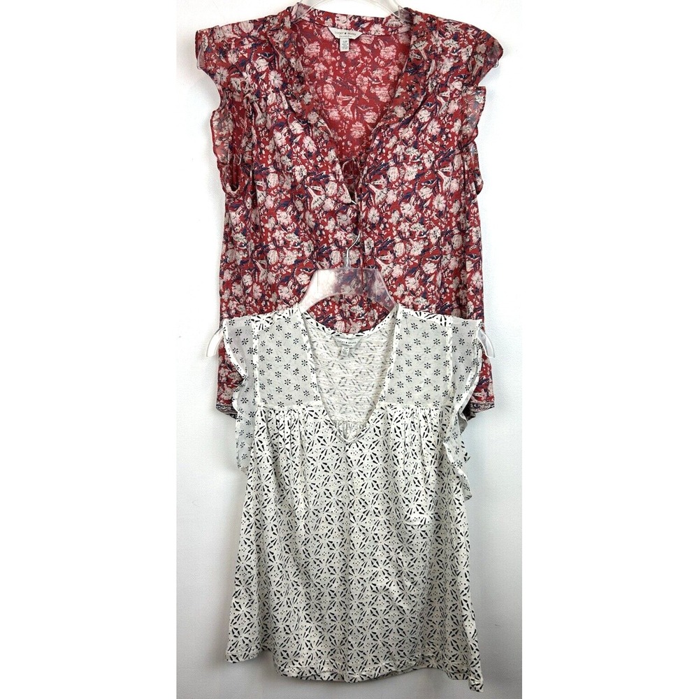 Lucky Brand Top Womens Small Floral Cap Sleeve Milkmaid Lot of 2 Boho Peasant